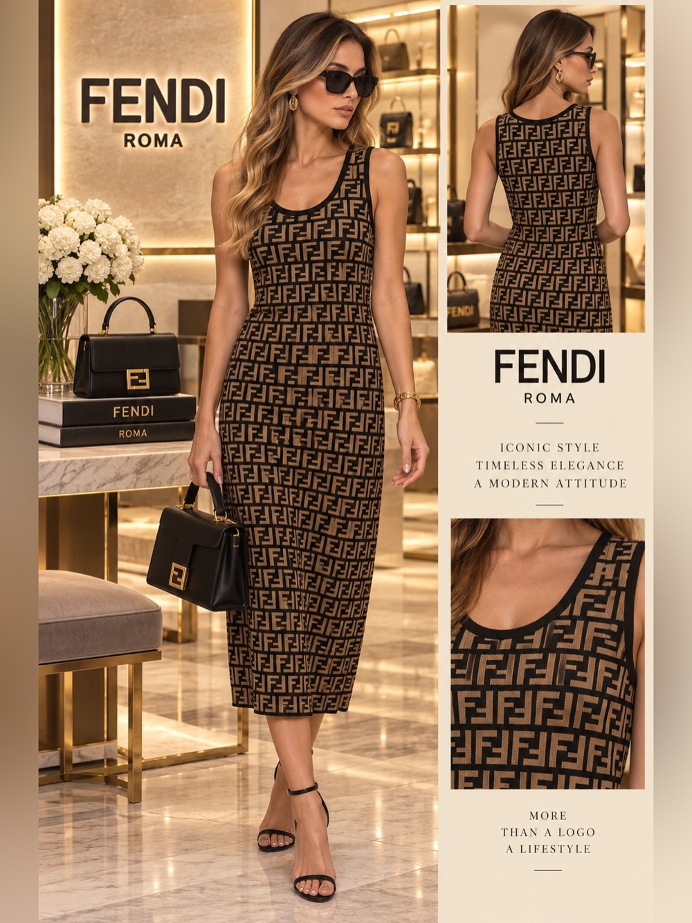 Sleeveless Knit Brown Patterned Women's Dress